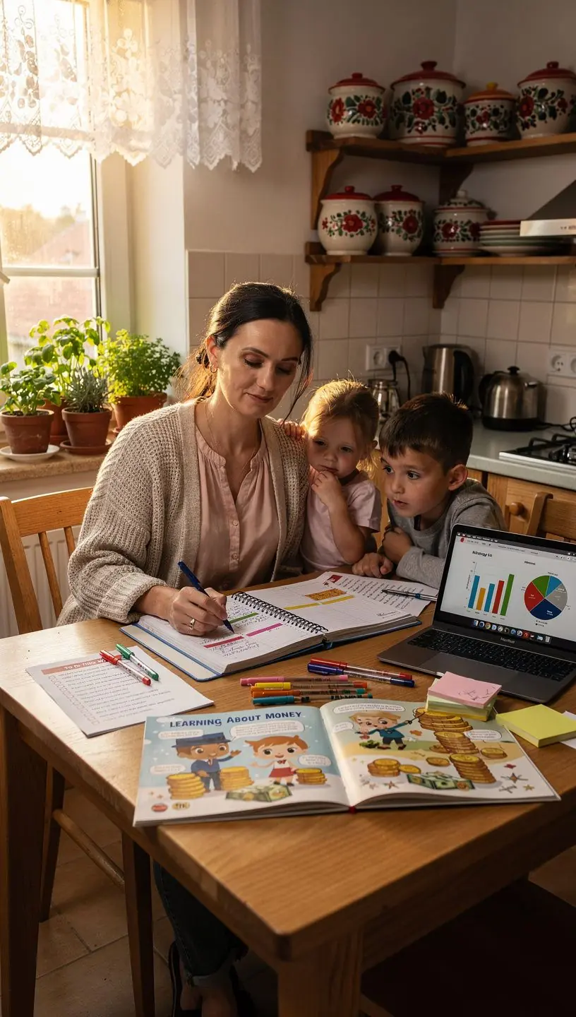 Családi költségvetés tervezése egy színes grafikon segítségével.